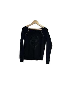 Rock & Republic Women's Black Rhinestone Skull Off-The-Shoulder Pullover Sweatsh